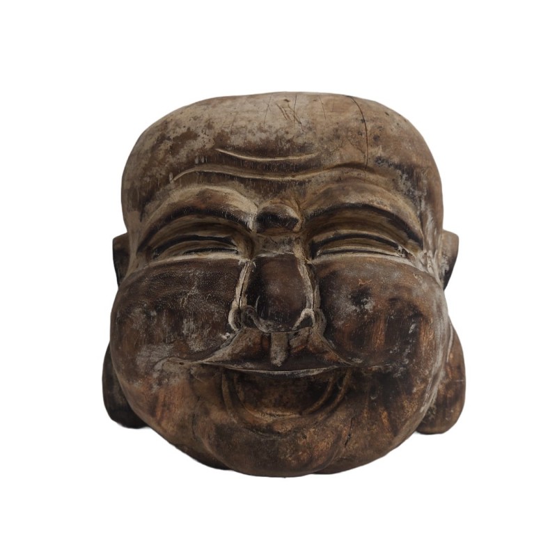 HAPPY BUDDHA HEAD VINTAGE LOOK WOOD - STATUES